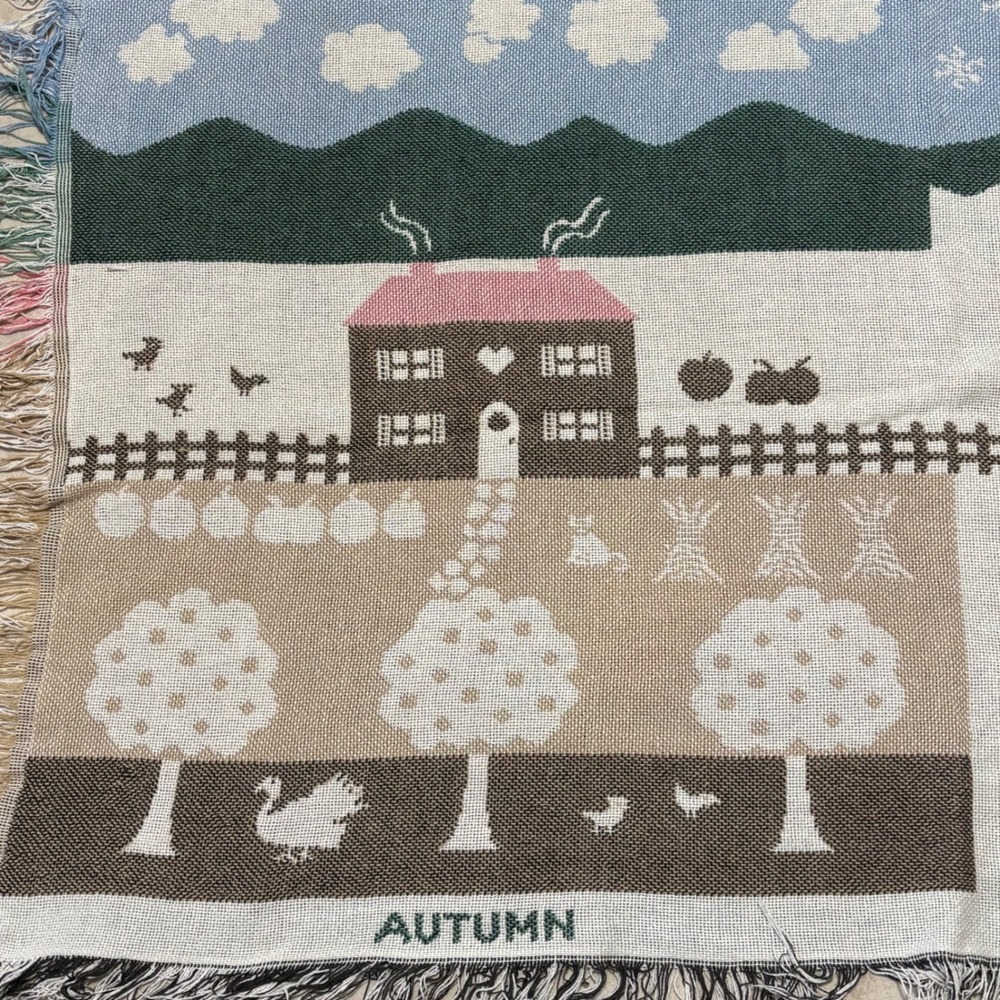 VTG Crown Crafts Four Seasons Woven tapestry Multi Cottagecore Folk Art USA Made